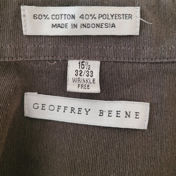 Muted Dark Olive Green Button Down Shirt By Geoffrey Beene. Size 16 1/2" - Picture 9 of 10